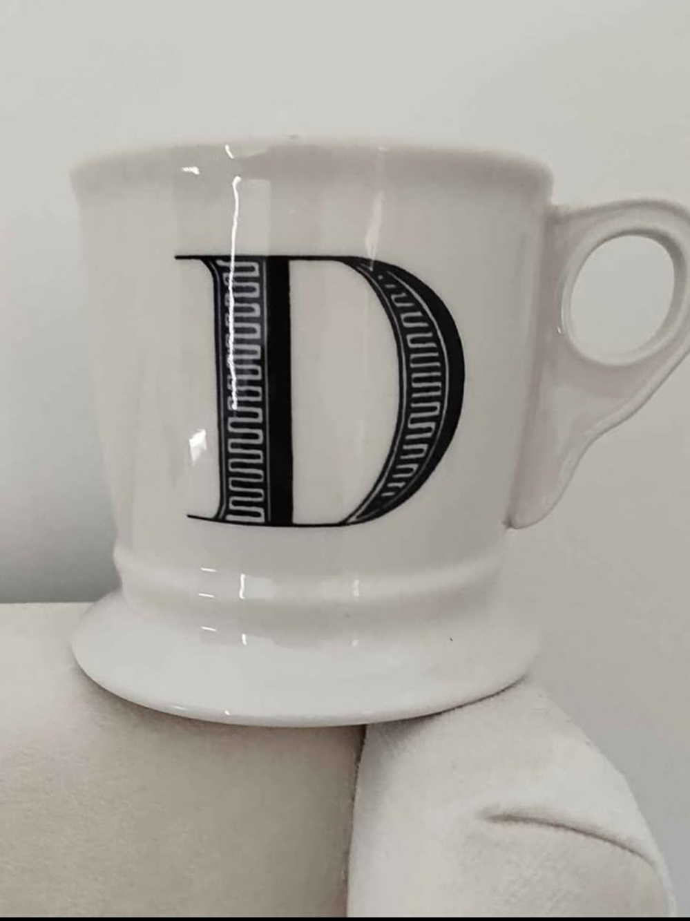 Anthropologie monogrammed mug with black letter D